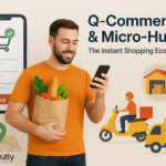 Acuity Software Services promoting its white-label Q-Commerce and logistics solution with instant delivery, real-time tracking, and micro-hub technology.